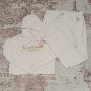 🤍Juicy Couture Pastel Parchment Luxe Plush Hoodie Sleepwear PJ Set - L